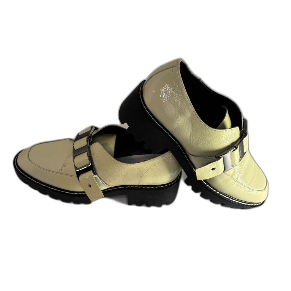 Donald J. Pliner Eames Off White Patent Leather Buckle Platform Loafer Shoes - Picture 4 of 8